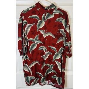Campia Moda Hawaiian Shirt Mens Large Red Palm Tree Tropical Rayon Aloha 90s
